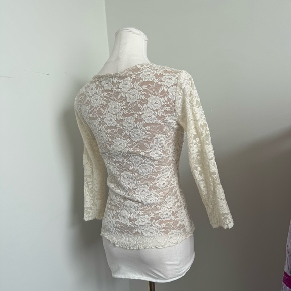 Vintage White Lace Mesh Top – Y2K Coquette Fairycore Romantic Blouse S - Picture 5 of 6